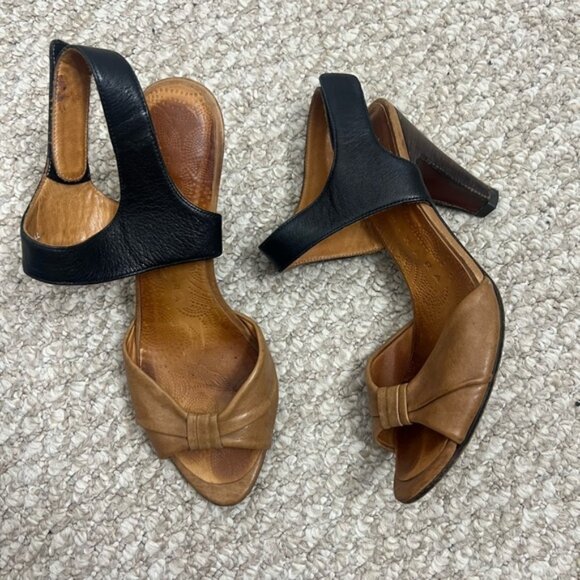 Chie Mihara Shoes - Chie mihara heels open toe sandals strappy black brown size 37.5